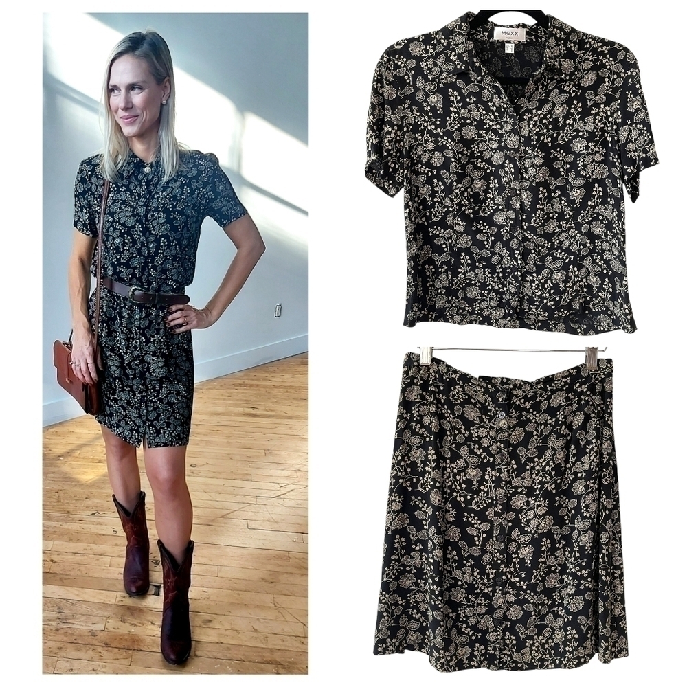 Vintage MEXX Floral Paisley Blouse & Skirt Set